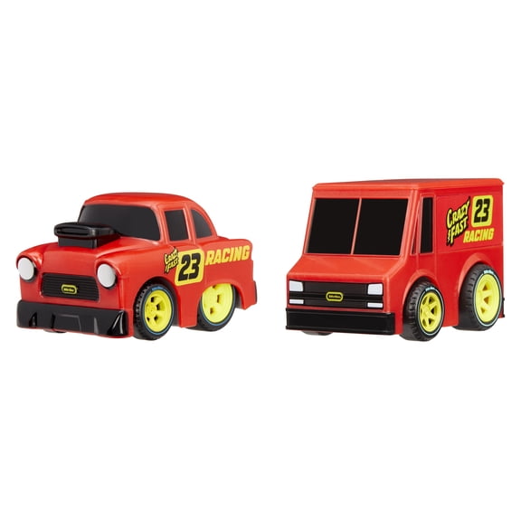 Little Tikes Crazy Fast Cars 2-Pack Race Chasers, Race Car Themed Pullback Toy Vehicles Goes up to 50 ft