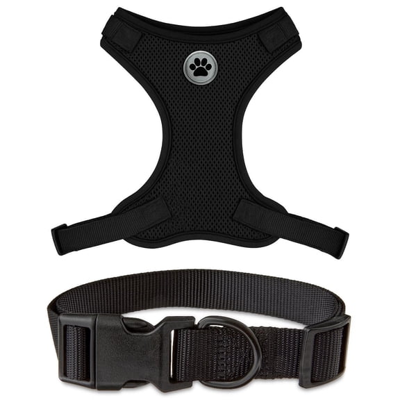 Vibrant Life Mesh Adjustable, Reflective Dog Walking Harness, with Dog Collar included, Black, Large
