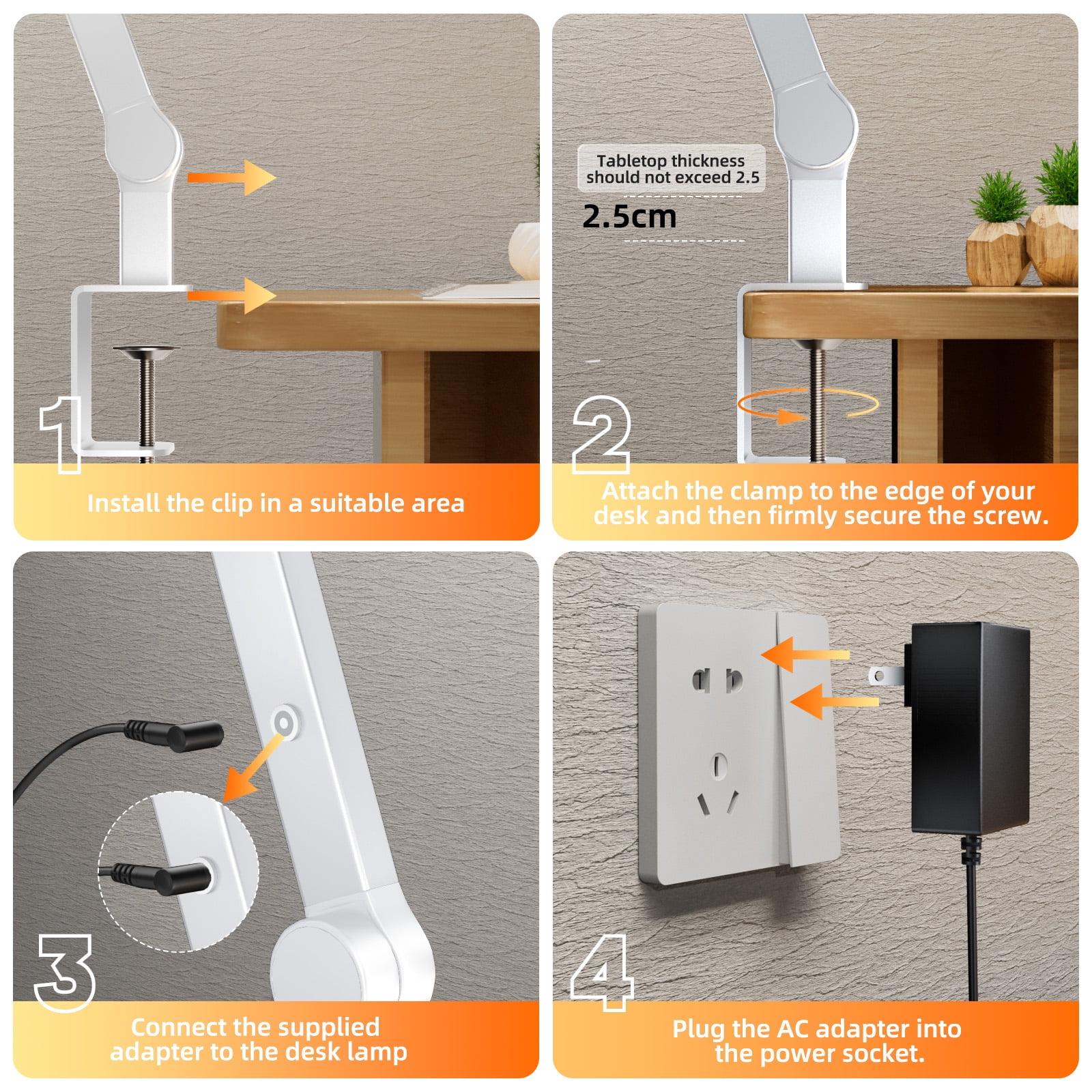 Desk Lamps for an Office in Home, LED Swing Arm Desk Lamp with Clamp, 24W Ultra Bright Auto Stepless Dimming and Tempering Table Light(White)