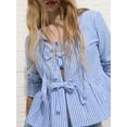 thumbnail image 5 of Biezeib Women Striped Shirt, Elegant Long Sleeve Tie-up Loose Blouse Fall Tops Streetwear, 5 of 6
