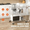 thumbnail image 6 of KFFKFF 3-Level Kitchen Cart, Wire Rollable Cart with a Load Capacity of 661LBS, Steel-Made Mobile Service Cart, Metallic Storage Trolley featuring 80mm Deep Basket, Curved Handle, 6 Hooks, 6 of 8