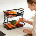 thumbnail image 5 of 2-Tier Fruit Basket with Wooden Handle, Detachable Fruit Basket for Kitchen counter, Black, 9.5" D x 16.1" W x 12.6" H, 5 of 6