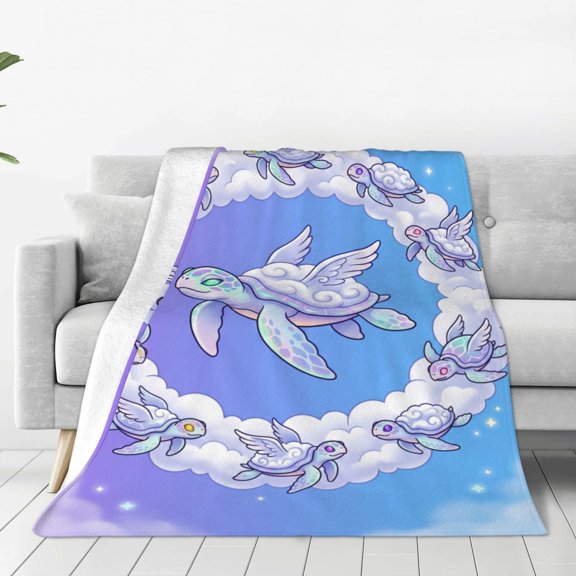 Sea Turtle Blanket, Flannel Nautical Turtle Art Pattern, Couch Throw Blanket, Cozy Home Bedding Decor, Bed Sofa Blankets 50x40