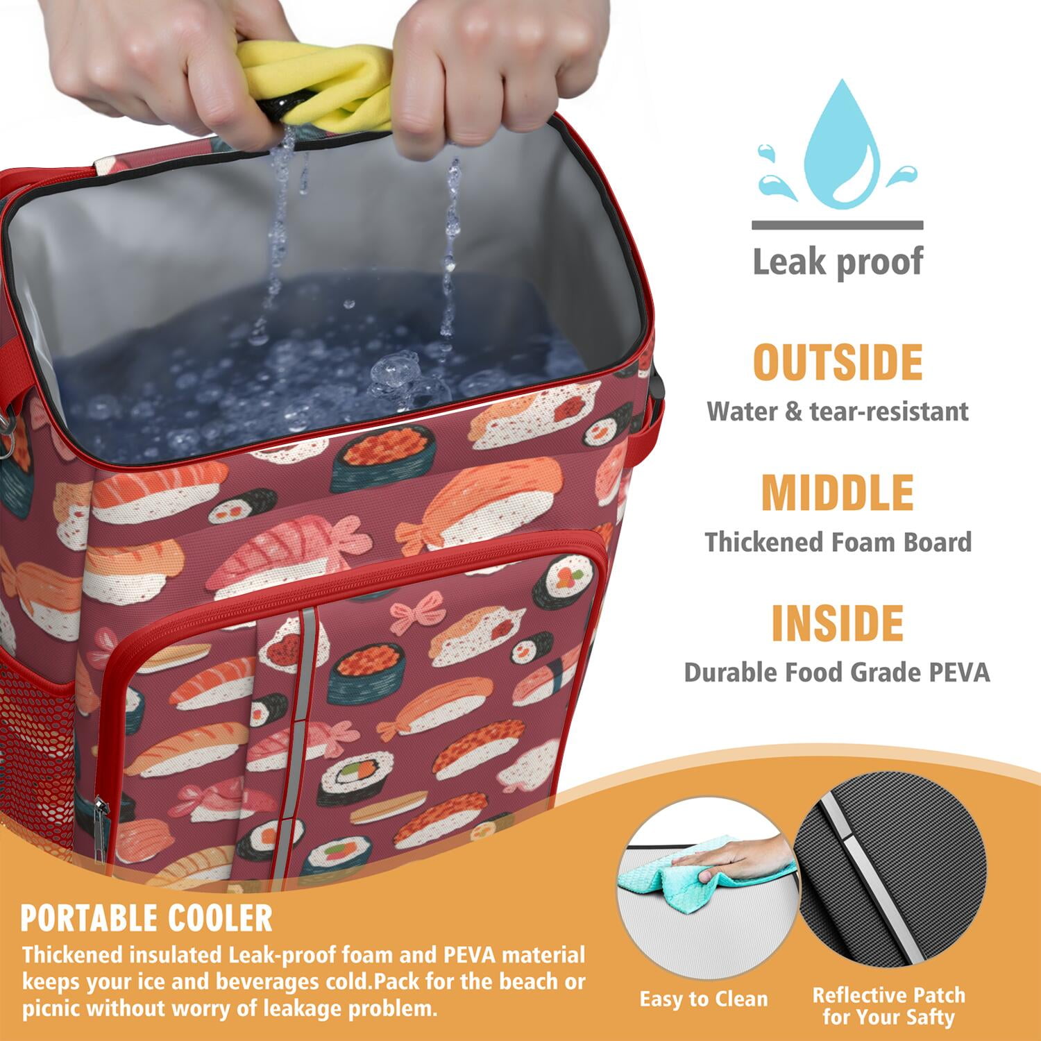 Backpack Cooler,Cooler Bag Insulated Leak Proof Travel Cooler Bag Waterproof Lunch Picnic Beach Work Trip Thermal Bag Drink Beverage Beer Bag Cooler Sushi