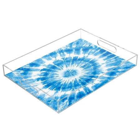 

Acrylic Tray 15.7*11.8*1.9 Inch Transparent Tray Food Tray Tea Cup Tray Serving Trays Cosmetics Storage Kitchen Table Bathroom Sundry Storage Blue Tie Dye