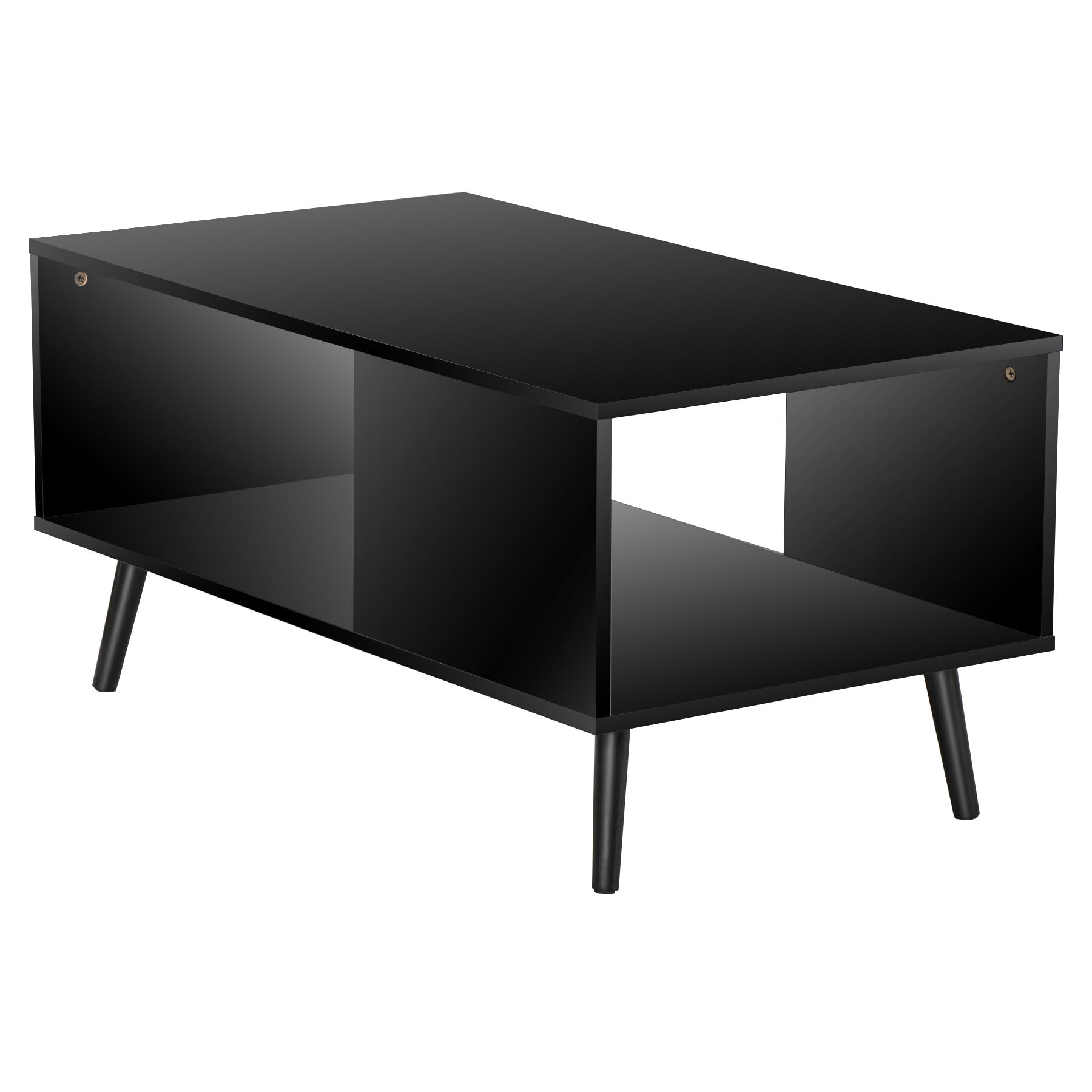 ZENY Wood Frame Mid Century Coffee Table with Open Storage Shelf Livingroom TV Table, Black