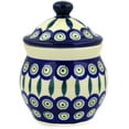 thumbnail image 3 of Polish Pottery 5½-inch Jar with Lid (Peacock Leaves Theme) Hand Painted in Boleslawiec, Poland + Certificate of Authenticity, 3 of 6