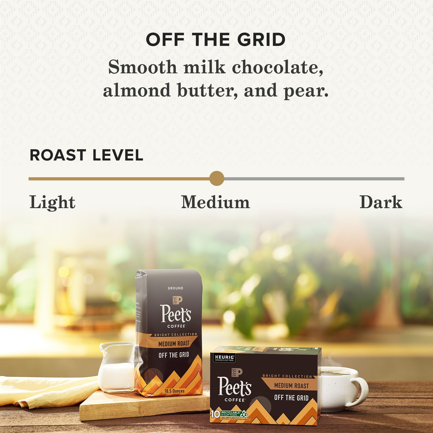 Peet,S Coffee, Medium Roast K-Cup Coffee Pods For Keurig Coffee Machines - Off The Grid, 10 Count (1 Box Of 10 K-Cup Pods)