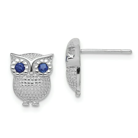 Synthetic Post - 925 Sterling Silver Blue Synthetic Sapphire Owl Post Stud Earrings Animal Bird Gifts For Women For Her