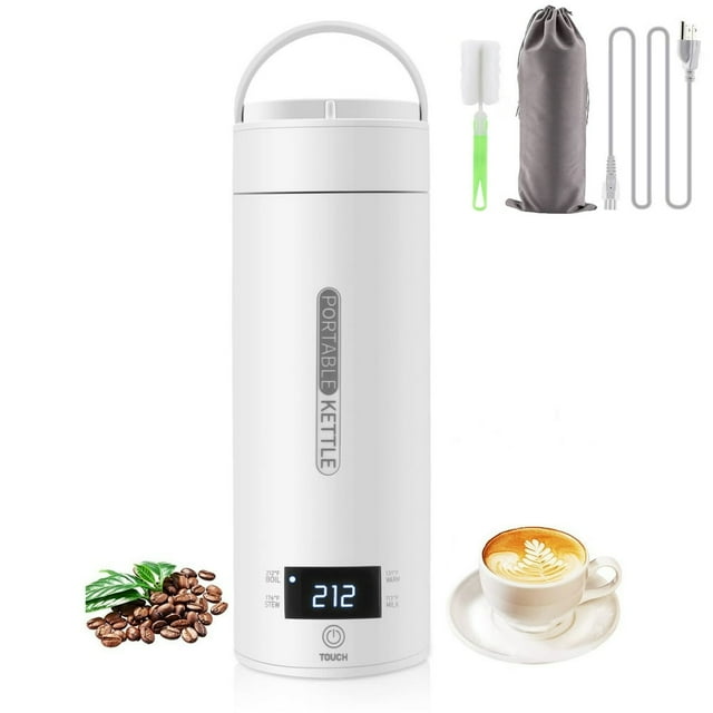 MesaSe Smart Travel Kettle Electric Small Stainless Steel Portable Digital Electric Kettle for Boiling Water 380ml Travel Tea Kettle Portable Water Boiler White