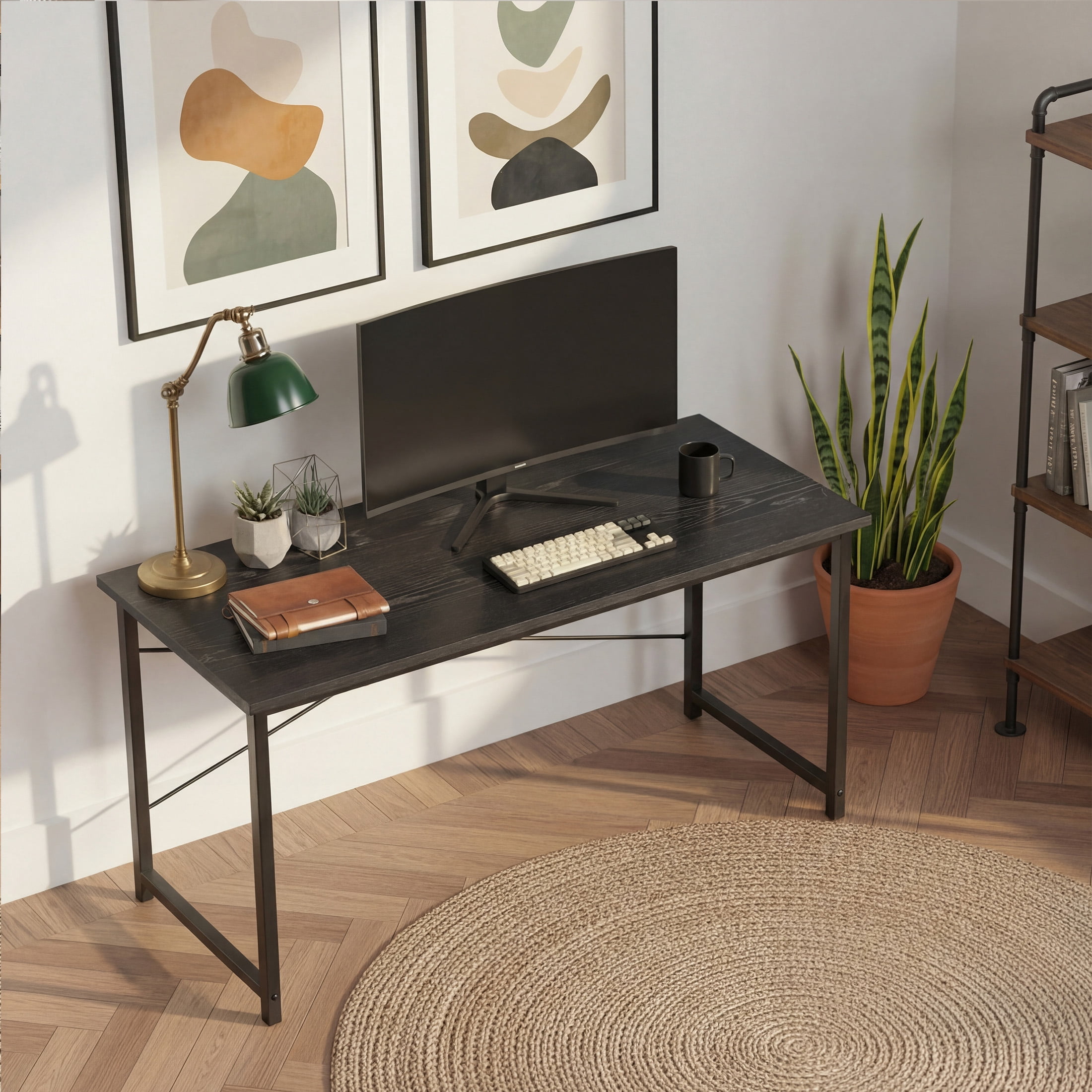 CONCETTA 55in Computer Office Desk, Writing Table for Small Spaces, Modern Style Home Office Desk, Black