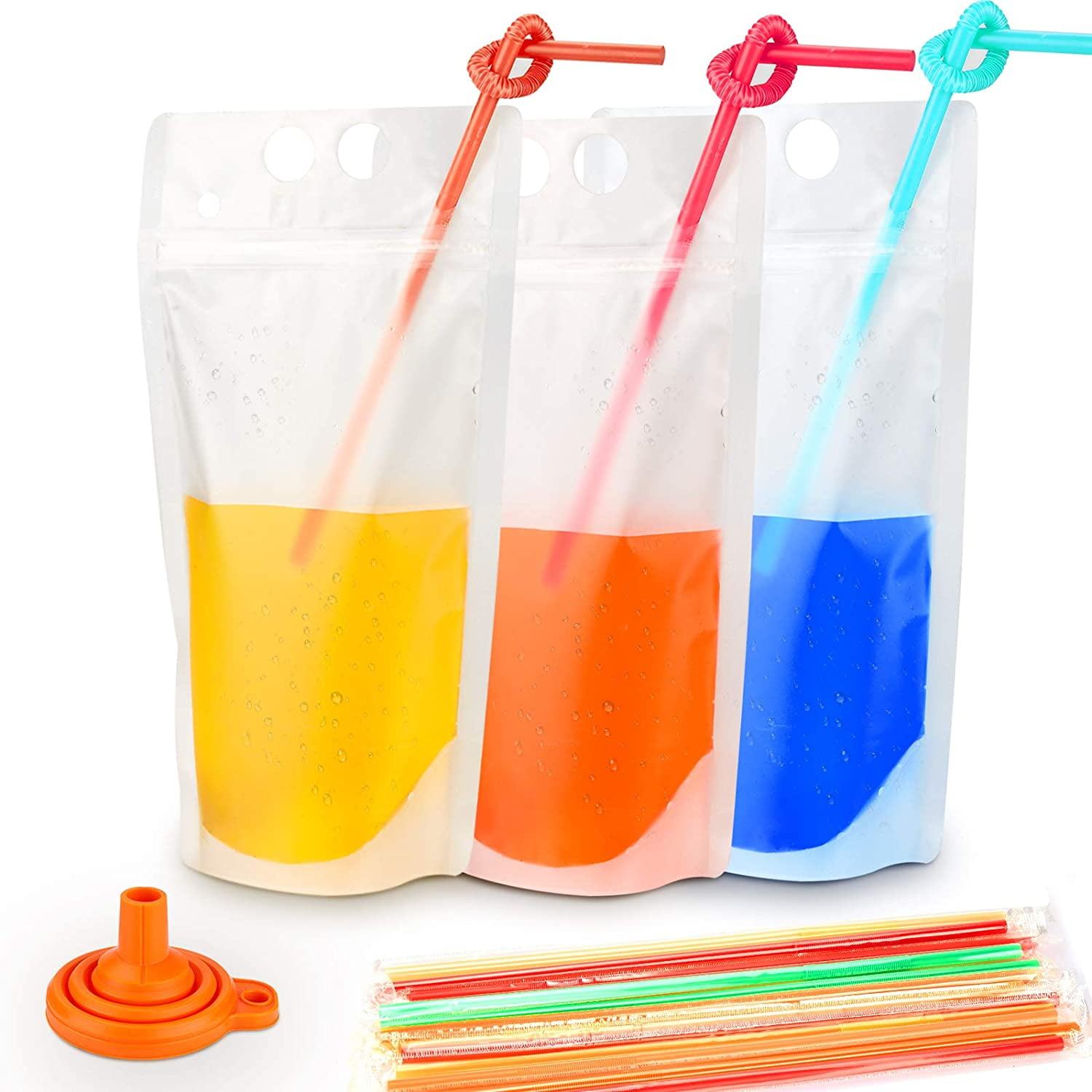 100pcs Drink Pouches With 100pcs Individual Wrapped Straws Ffiy Freezable Juice Pouches Diy Reclosable Zipper Drink Bags For Adults And Kids Silicon