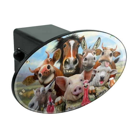 Farm Selfie Horse Pig Chicken Donkey Cow Sheep Oval Tow Trailer Hitch Cover Plug Insert