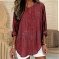 thumbnail image 3 of Tunic Tops for Women Loose Fit - Striped Crewneck Tees Roll Up Long Sleeve T Shirts Ladies Fall Winter Clothes (XL, Wine), 3 of 6