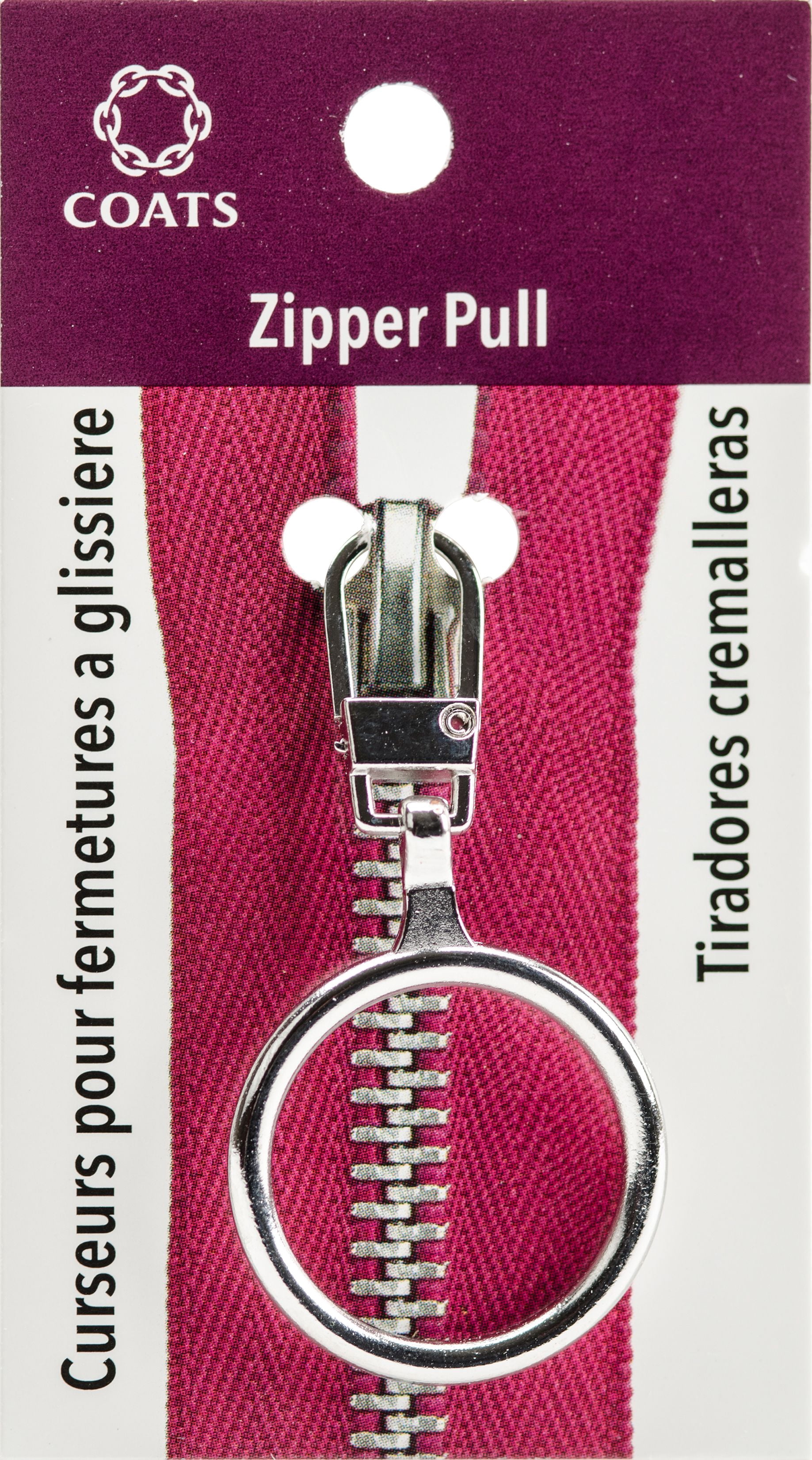 (2 pack) Coats & Clark Zipper Pulls, Metal, Silver 1" Ring