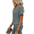 thumbnail image 5 of HomeDM Womens Summer T-Shirts Short Sleeve V Neck Waffle Texture Pullover Tops - Gray/L, 5 of 9