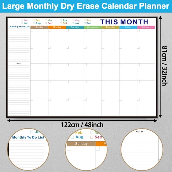 BUDAO00 Large Undated Monthly Wall Calendar Planner, 48 x 32 Inch Schedule Organizer with Daily Grids, Monthly To Do List and Notes for Home, Office, Classroom and Family Planning