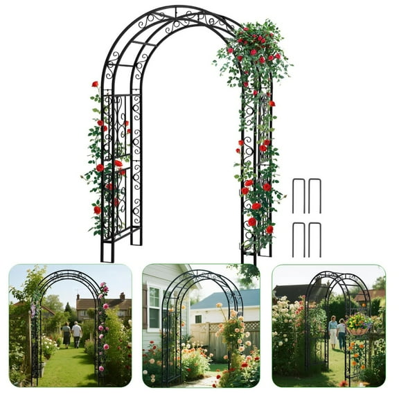 SHZOND Thickened Tube Garden Arch, 7x4.4FT Metal Iron Arch, Black Archway for Garden Arbor Trellis,Climbing Plants, Garden and Wedding Decor