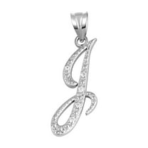 .925 Sterling Silver Cursive Letter Script "J" CZ Initial Pendant Necklace(Pendant Only)