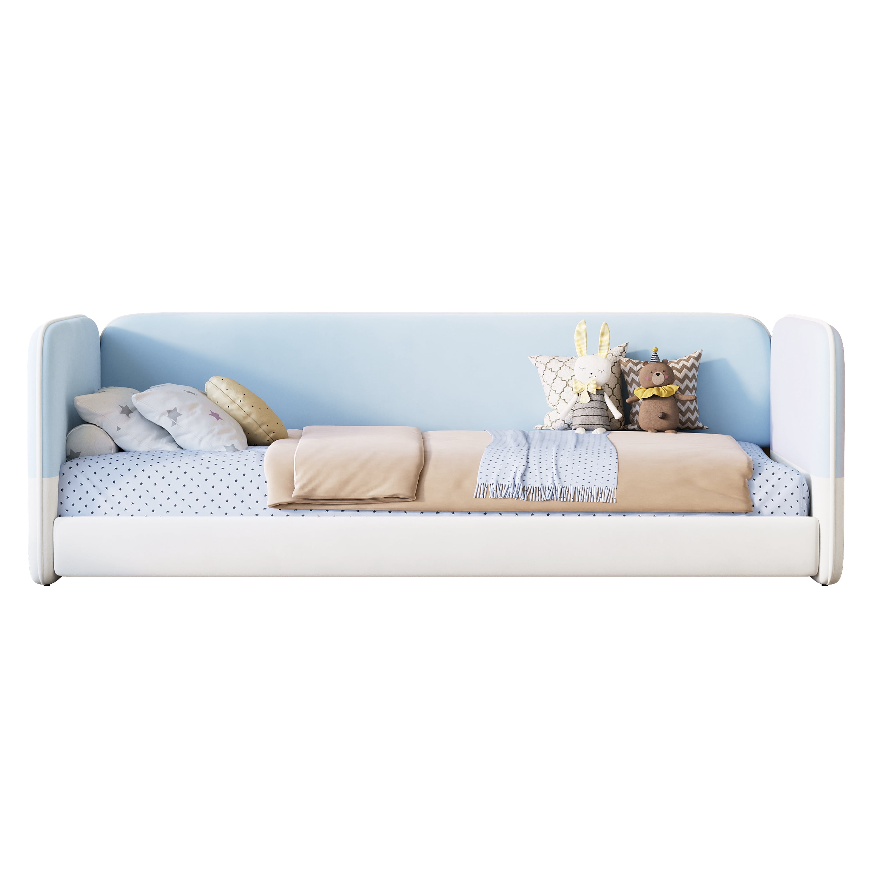 Euroco Upholstery Twin Size Platform Bed, Velvet Low Profile Floor Sofa Bed, Blue