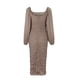 thumbnail image 5 of Vestido largo con encaje para mujer: cuello cuadrado, dobladillo con abertura, tejido de nailon, para dama de honor/casual, tallas S-XL, 5 of 8