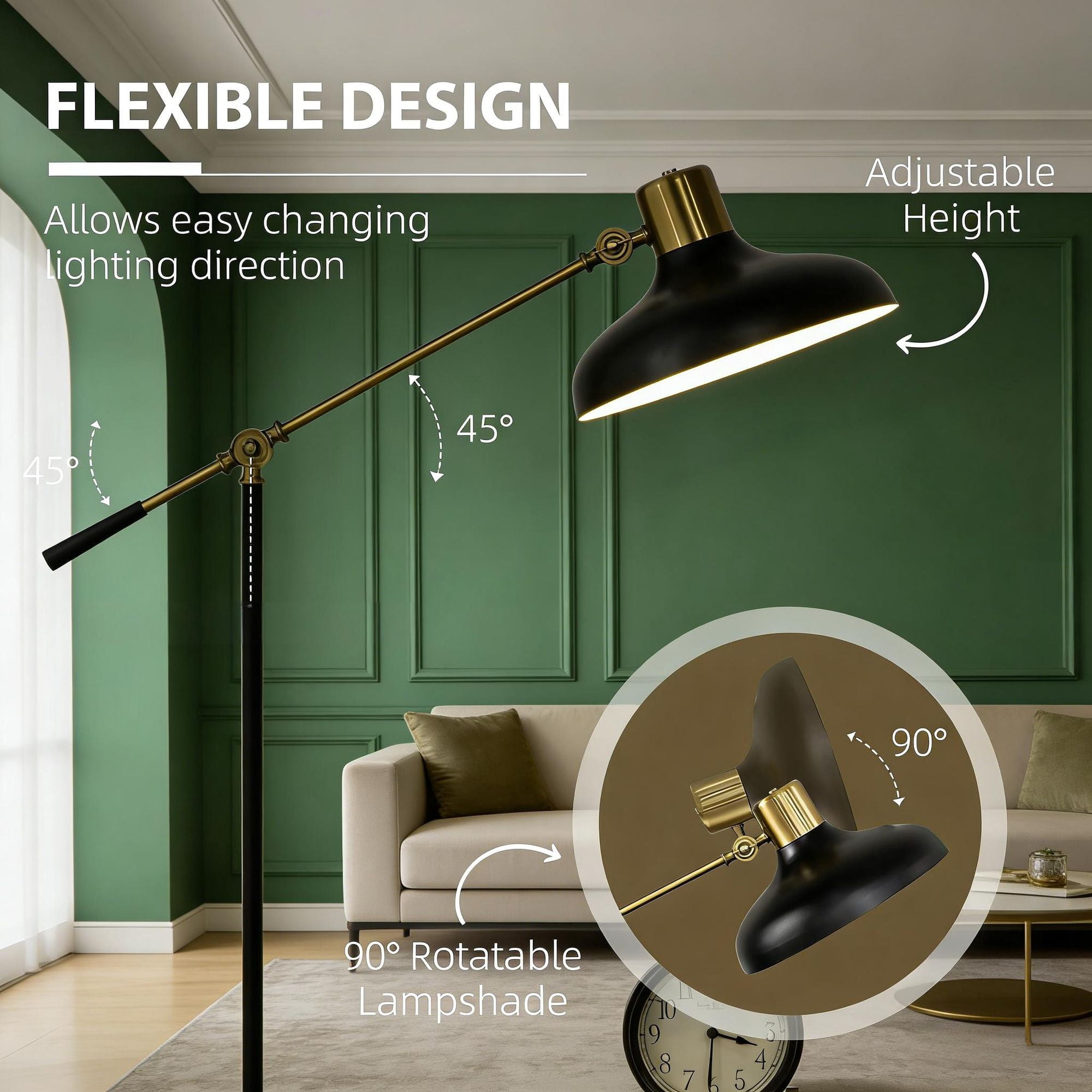 Adjustable Floor Lamps for Living Room, Standing Lamp for Bedroom with Balance Arm