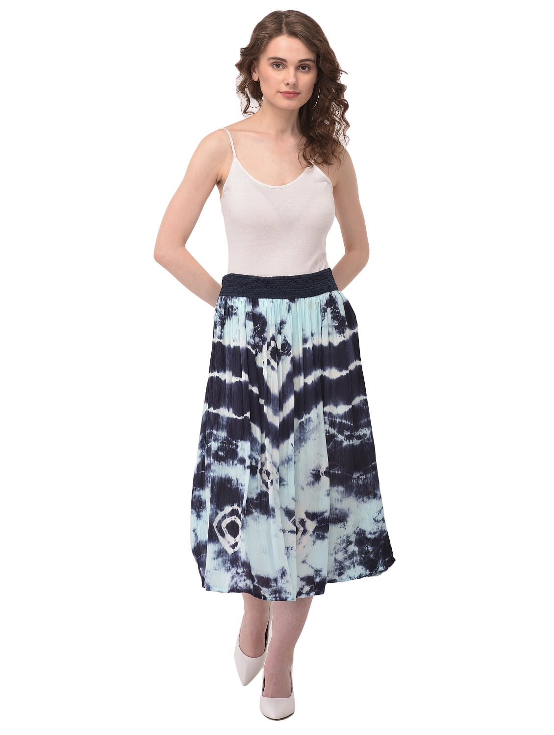 Oussum Tie Dye Womens Skirts Rayon Solid Midi Skirt for Ladies Casual