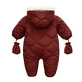 thumbnail image 3 of Zshosam Baby Bunting Suit Newborn Fleece Jumpsuit Hooded Warm Thicken Winter Outwear Snowsuit for Baby Girls and Boys Size 12 18 Months,(Wine 12-18 Months), 3 of 3