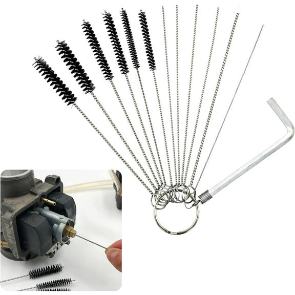 Carburetor Carbon Dirt Jet Remove Cleaner, 5 Nylon Brushes   10 Cleaning Needles   1 Throttle Wrench Tool Kit for Motorcycle ATV Moped Welder Carb Chainsaw Spray