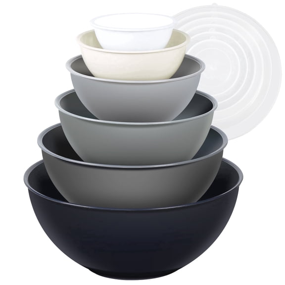 Greentainer 12-Piece Nesting Mixing Bowls with Lids Set, Plastic Prep Bowls, Gray