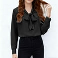 thumbnail image 6 of MOJOGO Womens Tie Bow Blouse V Neck Long Sleeve Chiffon Tops Sweet Lightweight Office Spring Summer Daily Outfits Black 2XL, 6 of 6