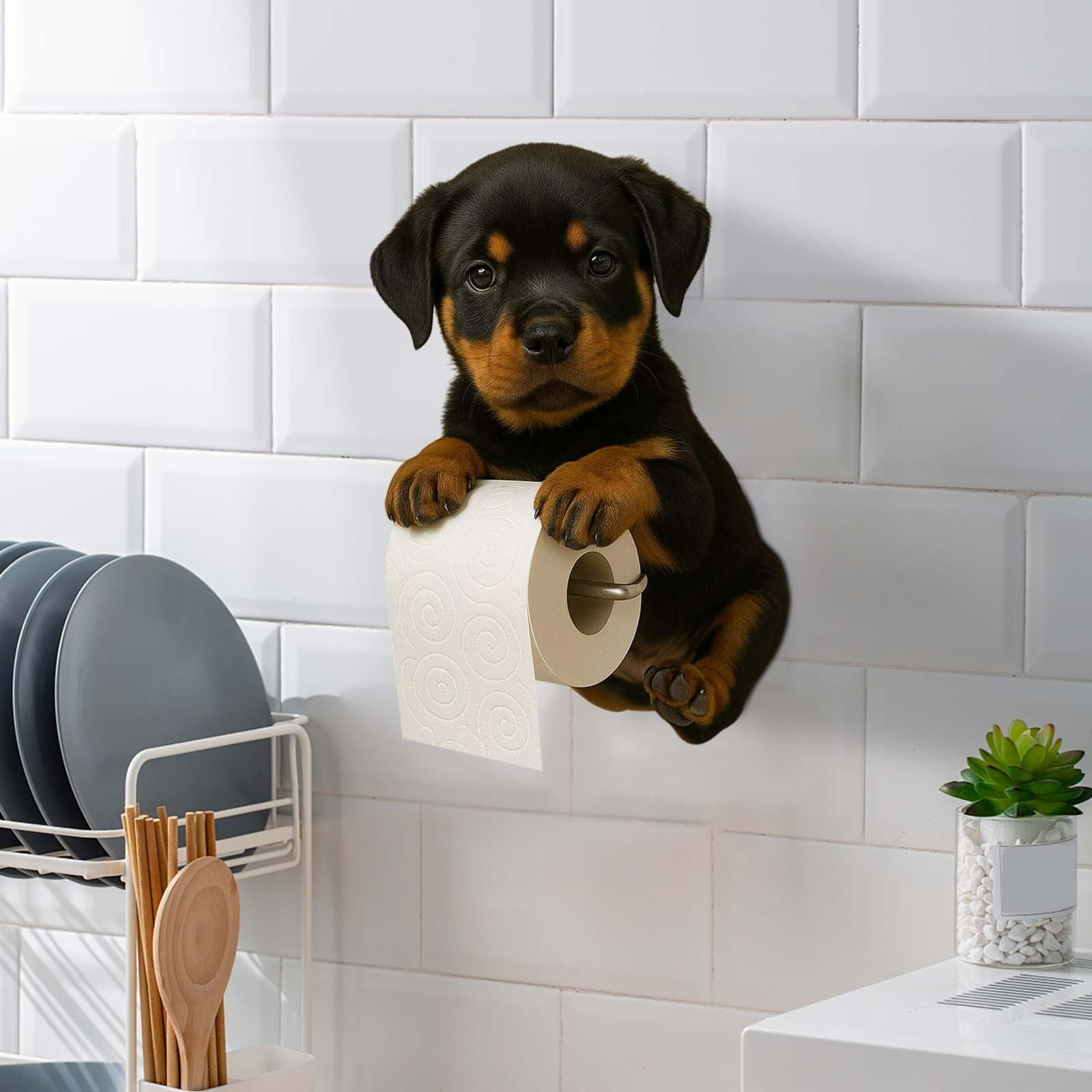 Dog Toilet Paper Holder Resin Wall-Mounted Animal Theme Bathroom Functional Decor Novelty Sculpture Home Restroom Tissue Dispenser 6.3x4.72x8.66in