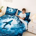 thumbnail image 3 of jejeloiu Underwater Shark Print Bed Sheets,Ocean Fish Pattern Full Size Sheets For Boys,Blue Black,4pcs,1 Flat Sheet, 1 Fitted Sheet and 2 Pillowcases, 3 of 6