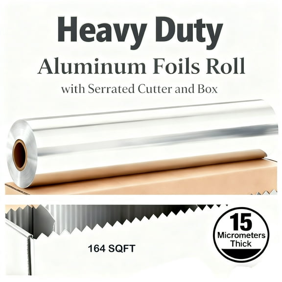 Aluminum Foil Roll, Heavy Duty 12inx164ft, Foils Aluminum Roll with Serrated Cutter for Home Cooking, Catering, Grilling, 164Sqft