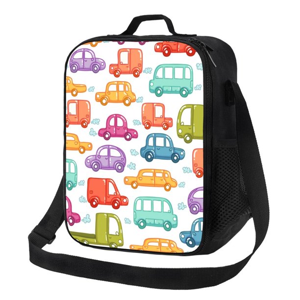 Balery Doodle Cars Caja de Almuerzo y Bolsa de Almuerzo para Hombres y Mujeres, Bolsa de Almuerzo Reutilizable con Gran Capacidad, Bolsa de Almuerzo Aislada