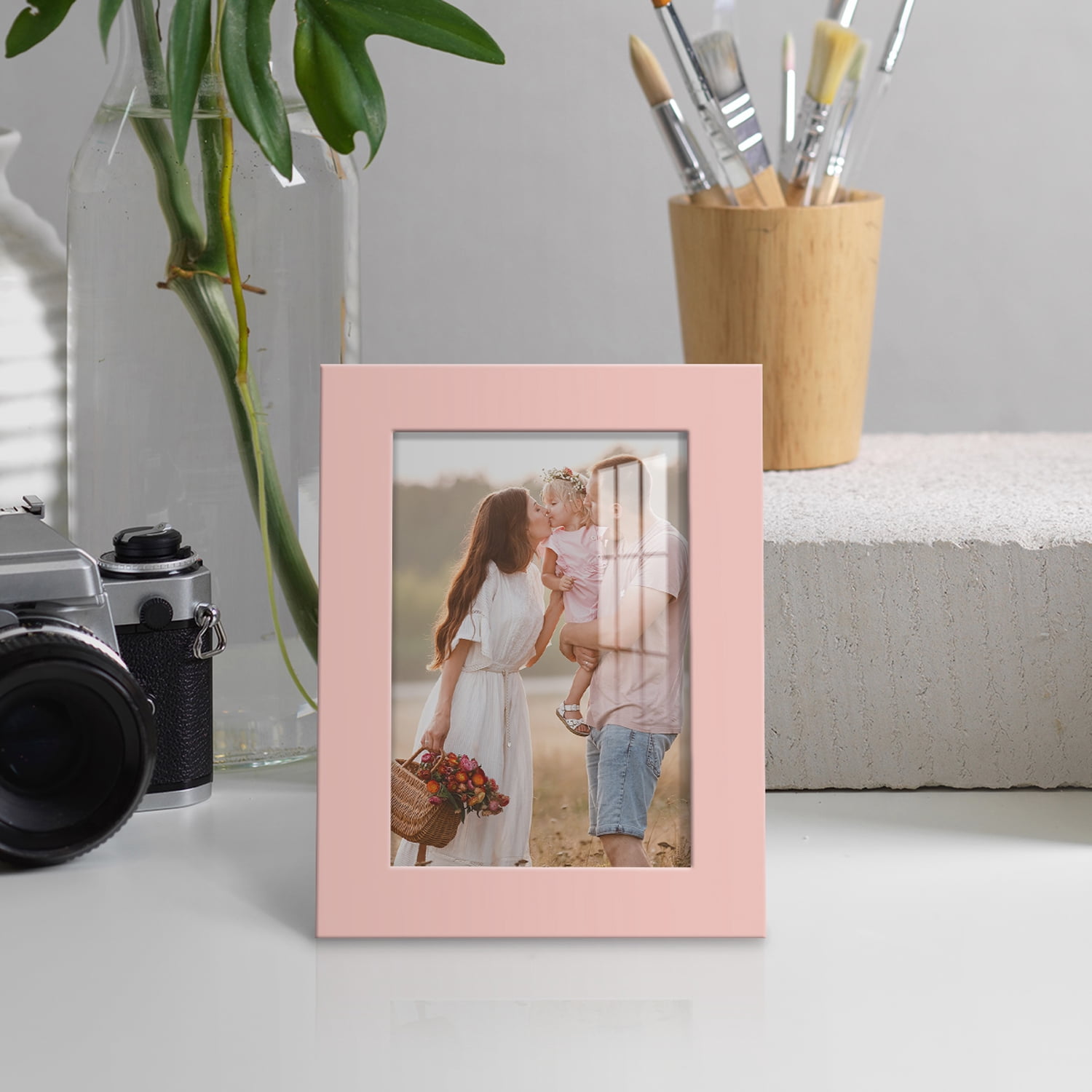 Modern 3.5 in. x 5 in. Pink Picture Frame (Set of 2)