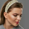 thumbnail image 3 of Unique Bargains Bling Rhinestone Headband Beige Crushed Turquoise Rhinestone Wide Edge Hairband for Women 4.72"x1.65", 3 of 7