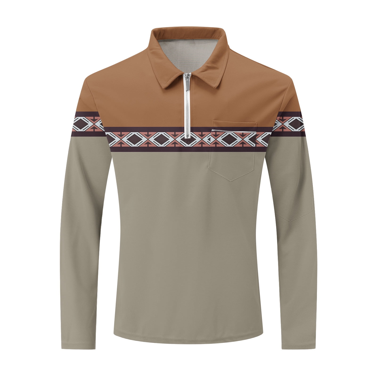 dzxyzu Men's Lapel Sport Shirt Zipper Long Sleeve Tops Casual