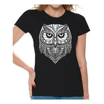 Awkward Styles Beautiful Owl T-Shirt for Women Patterned Shirts for Ladies Women Fashion Collection Tracery Tshirt for Mom Indian Pattern T-Shirt for Her Gifts for Wife Owl Shirts Animal T-Shirt