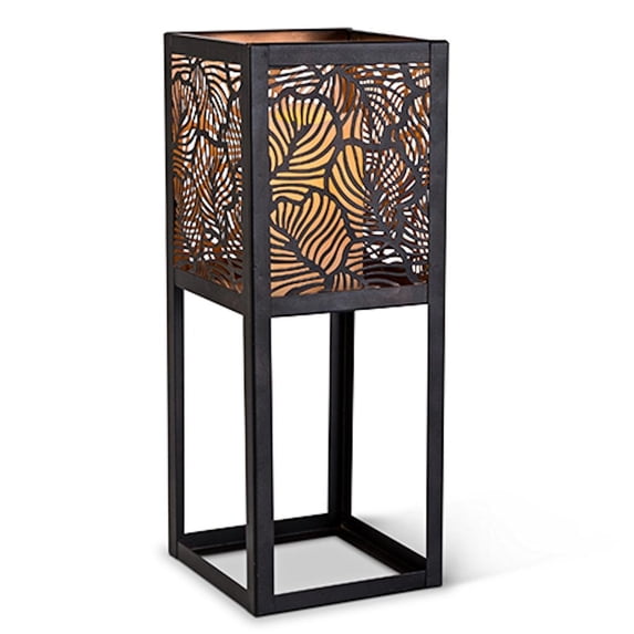 Gerson 43688 - 13.5" Square Column Lantern Wavy Edge Battery Operated LED Resin Candle Light with Timer
