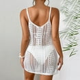 thumbnail image 4 of WXLWZYWL Summer Dress Women'S Solid Sleeveless Suspender V-Neck Hollow Beach Bikini Cover Up Lace Up Dress White, 4 of 4