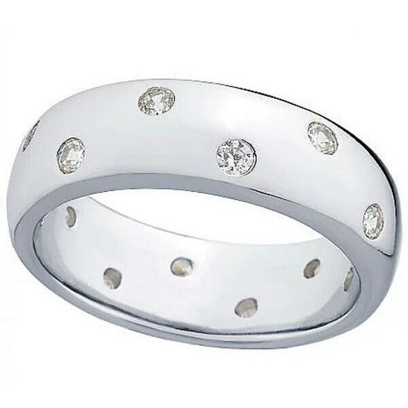 Unisex Diamond Wedding Band, Flush Set Diamond Band, Full Eternity Diamond Ring Band, Wide Shank Band, Scattered Diamond Ring, 925 Sterling Silver, 1.8 Ct Simulated Diamond