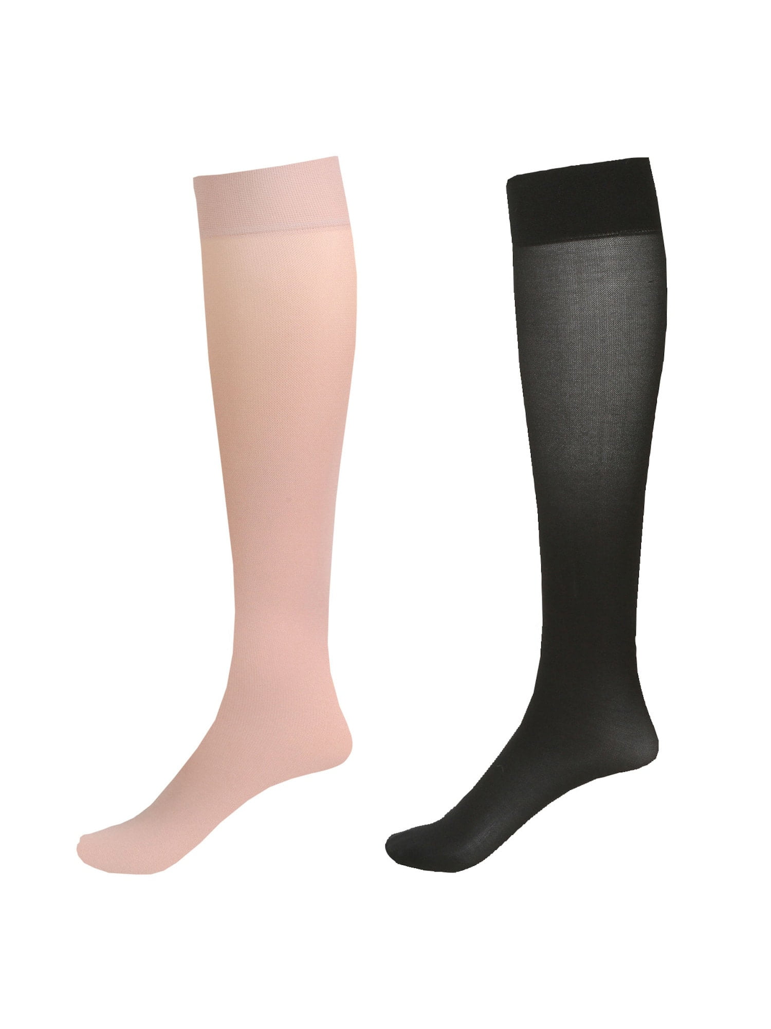 Moderate Compression 2 Pair Knee Highs Wide Calf Pale Beige/Black