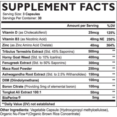 Mother Nature Organics 90ct Testosterone Booster for Men Male Enhance w. Tongkat Ali Ashwagandha Horny Goat Weed+