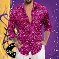 thumbnail image 2 of Bainana Long Sleeve Shirt For Men Sequin Print Button Up Lapel Collar Tops Fashion Casual Men's Mardi Gras Festival T-Shirts Pink Size L, 2 of 4