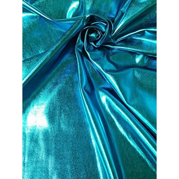 Metallic Shiny All Over Foil Stretch Polyester Spandex Fabric by The Yard (Turquoise)