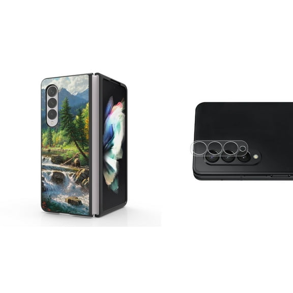 Accessory Bundle for Galaxy Z Fold 4: Slim Snap-On Case (Bear River), Rear Camera Glass Protector