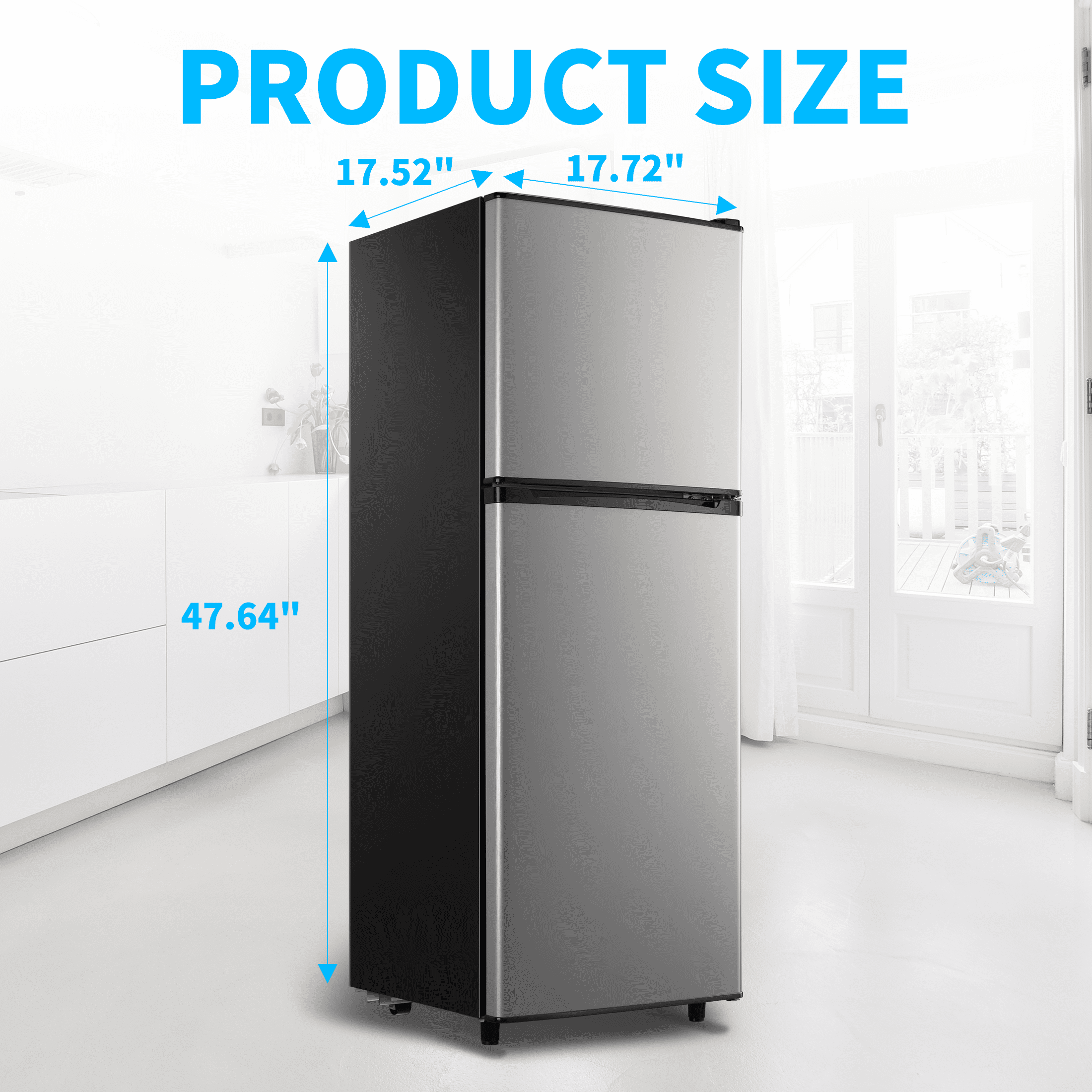4.5 Cu. ft. Compact Refrigerator 2 Door with Freezer,5 Adjustable Thermostat & 4 Removable Glass Shelves