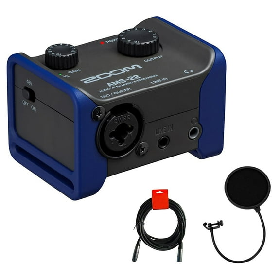 Zoom AMS-22 2x2 USB Audio Interface Bundle with Kellopy Pop Filter and 20' XLR-XLR Cable