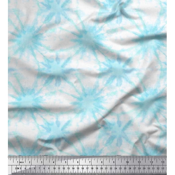 Soimoi Blue polyester Crepe Fabric Sparkle Tie-Dye Print Fabric by the Yard 52 Inch Wide